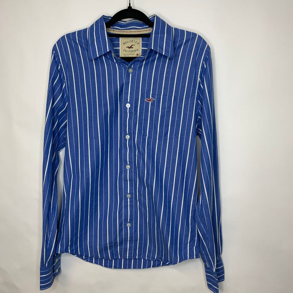 Hollister Blue White Stripe Button Up Shirt Sz Medium